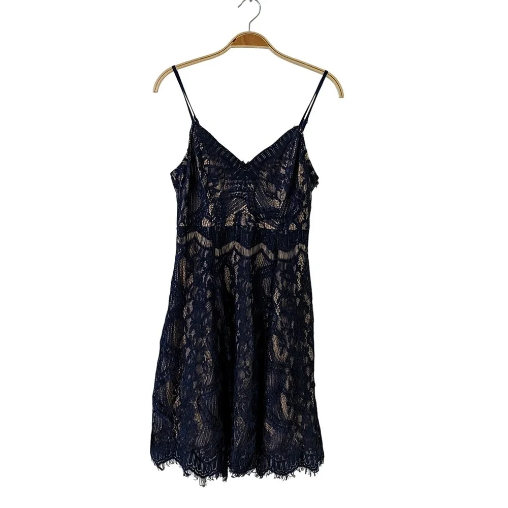 Aqua Bloomingdales Navy Blue Lace Mini Dress Cocktail Party Wedding Guest M‎ NWT